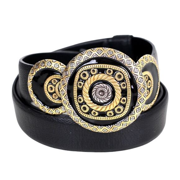 Chico's BLACK GENUINE LEATHER 1.25"Wd HOOK BUCKLE ADJUSTABLE SIZE BELT M/L (F83 - Picture 1 of 16